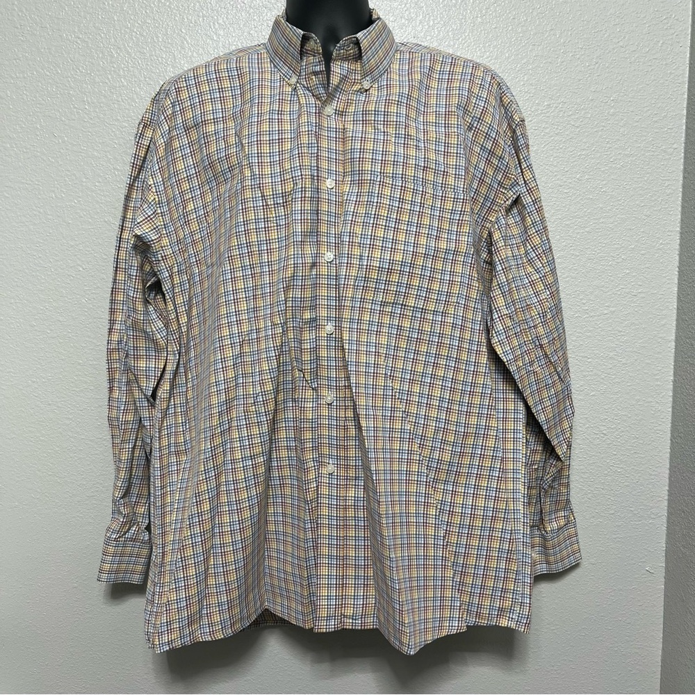 Wrangler Riata‎ Button-Down Long Sleeve Men's XXL Plaid Shirt Yellow Blue Brown